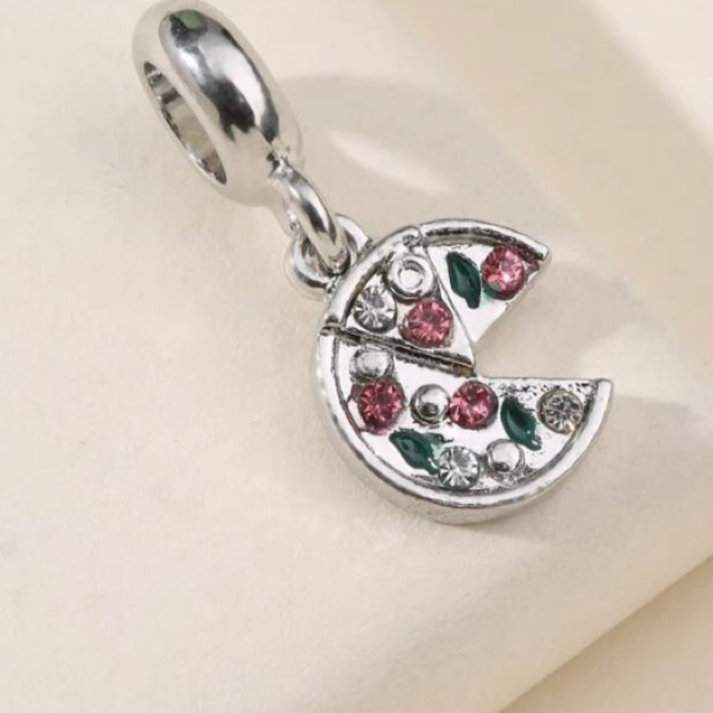 Charm-Bracelet Pizza Pie Charm-Bracelet Zinc Alloy Rhinestone Pendant/Charm
